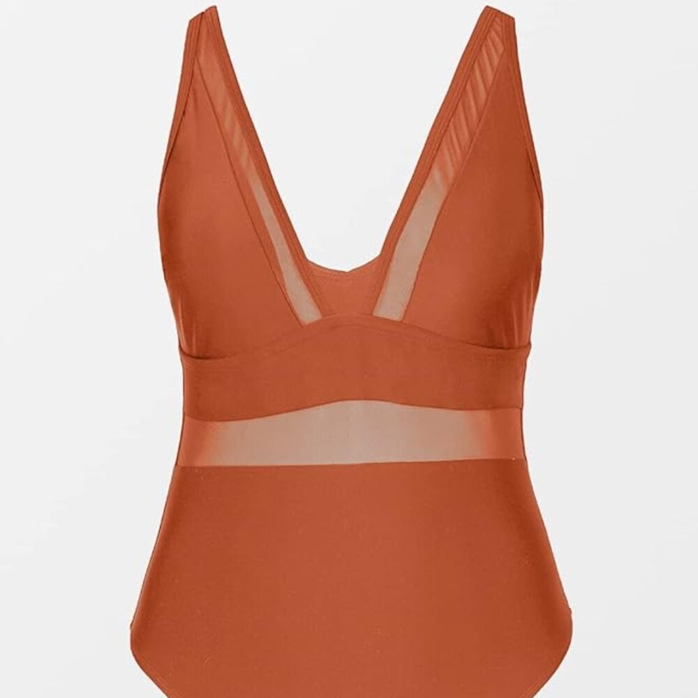 Cupshe Women's Plus Size One Piece Swimsuit V Neck Mesh Sheer Bathing Suit NWT